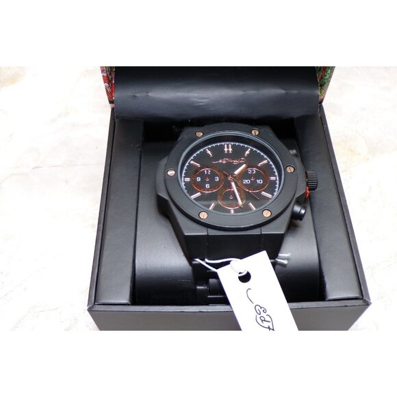 Ed Hardy Matte Black Metal Band Stainless Steel Watch New Rose Gold - Picture 3 of 6